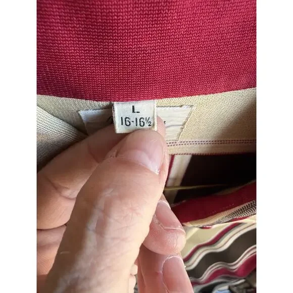 Vtg 70s Dayton’s Disco Shirt Men’s Red Gray Stripe Dagger Collar L USA 16-16.5 - Picture 2 of 11